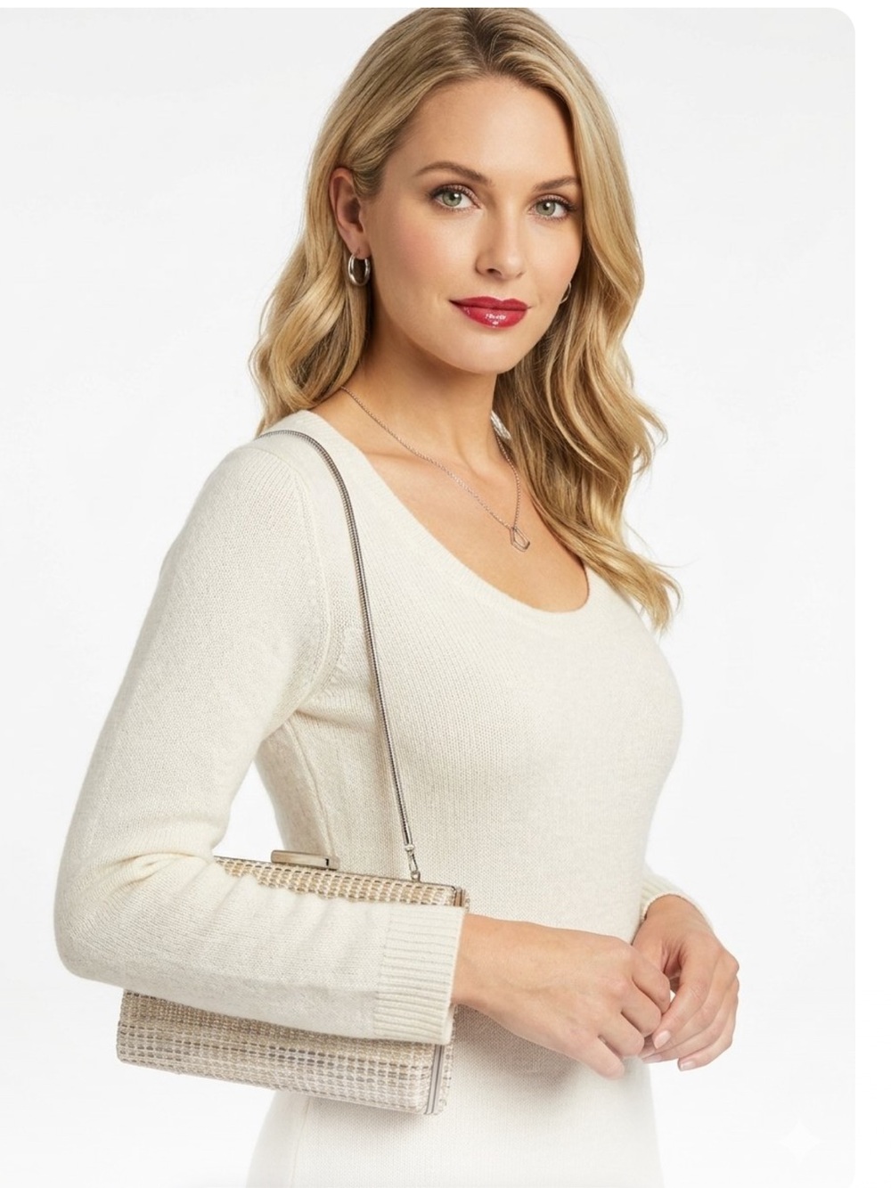 Calvin Klein Woven Straw Clutch/Shoulder bag in a textured Gold Silver Beige